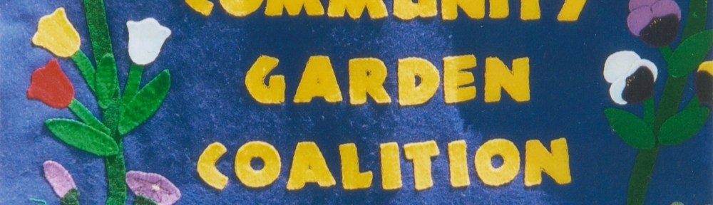 Felt banner saying "Community Garden Coalition Since 1983"